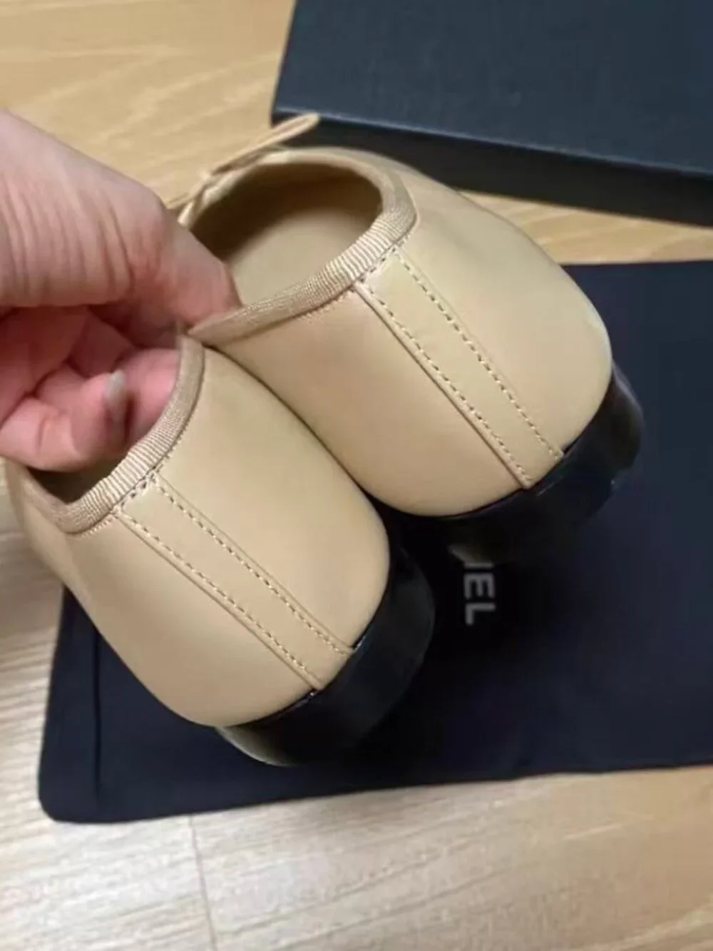 Chanel Two‑Tone Bow Ballet Flats CC Logo Leather Flat Shoes